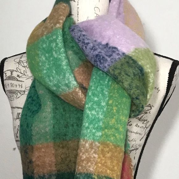 Cozy & Soft Plaid Brushed Scarf in Olive Green Multicolored - Picture 2 of 8